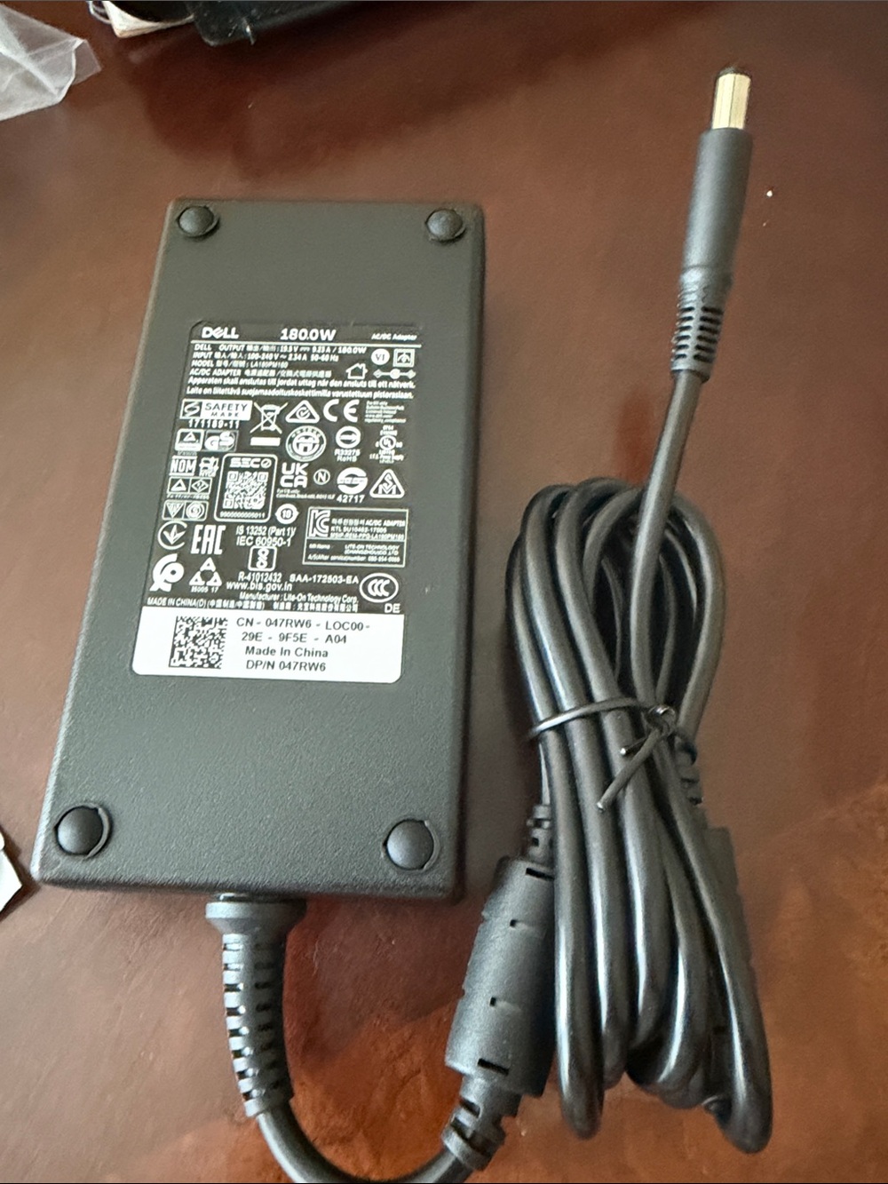 Dell Black 180W Laptop Power Adapter with DC Barrel Connector